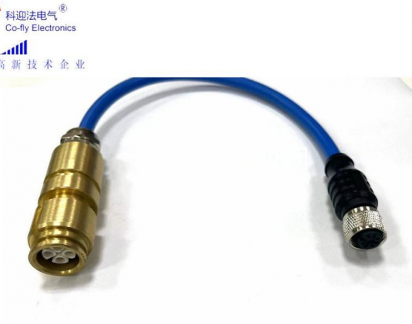 矿用电缆连接器4孔预制线转M12航空插头 兼容郑煤机 EEP系统
